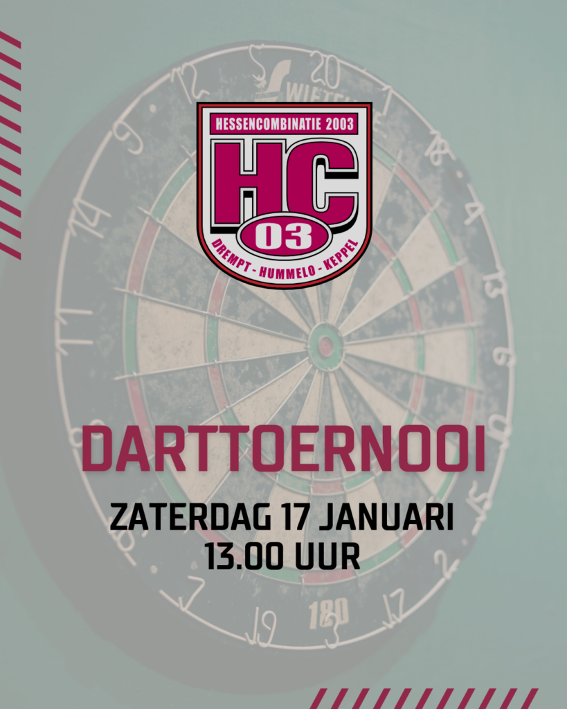 Darttoernooi in "t Hessenhuus op 17 januari 2026